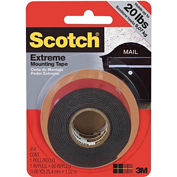 Scotch 414 Mounting Tape, 60 in L, 1 in W, Black