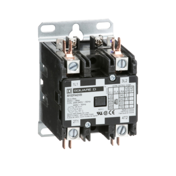 Square D Contactor, Definite Purpose, 40A, 2 pole, 7.5HP at 230VAC, 1 phase, 208/240VAC 60Hz 220VAC 50Hz coil, open