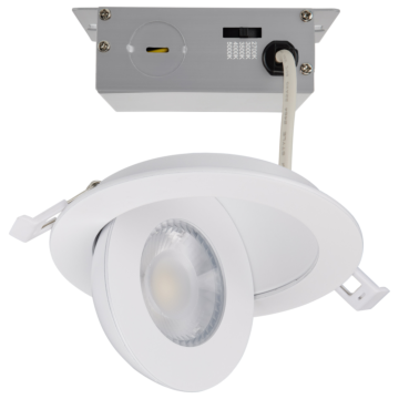 9 Watt; CCT Selectable; LED Direct Wire Downlight; Gimbaled; 4 Inch Round; Remote Driver; White