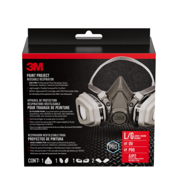 3M ™ Paint Project Reusable Respirator 6311P1-DC, OV/P95, Large, 1-Fcpc, 1-pr of 6001 Crtdgs, 2-pr 5P71 Fltrs, 1-pr of 501 Rtnrs
