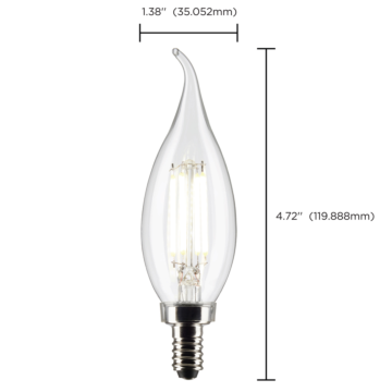 Satco 4 Watt CA10 LED Filament - Clear - Candelabra Base - 2700K - 350 Lumens - 120 Volt - 2-Pack