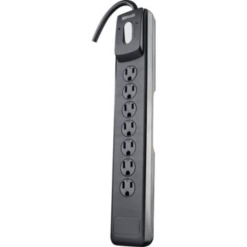 Woods 7-Outlet 1440J Black Surge Protector Strip with 10 Ft. Cord