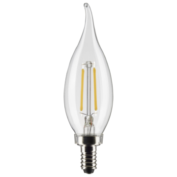 Satco 3 Watt CA10 LED Filament - Clear - Candelabra Base - 2700K - 200 Lumens - 120 Volt - 2-Pack