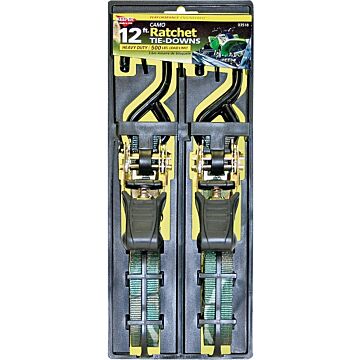 Keeper 03518 Tie-Down, 1 in W, 12 ft L, Polyester, Camouflage, 500 lb, S-Hook End Fitting