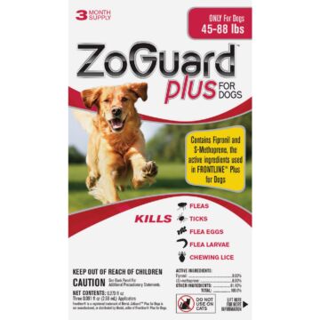 ZoGuard Plus 3-Month Supply Flea & Tick Treatment For Dogs 45 Lb. to 88 Lb.