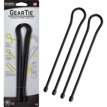 Gear Tie 18 In. Reusable Rubber Twist Tie - Black (2-Pack)