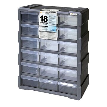 QUANTUM STORAGE SYSTEMS PDC-18BK Small Parts Organizer, 15 in L, 6-1/4 in W, 18-3/4 in H, 18-Drawer, Polypropylene