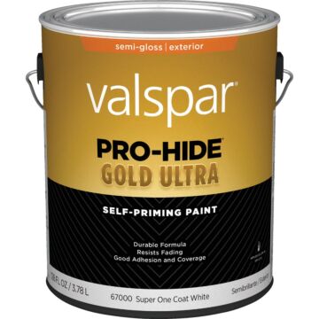 Valspar Pro-Hide Gold Ultra Latex Semi-Gloss Exterior House Paint, Super One-Coat White, 1 Gal.