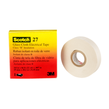 3M ™ Glass Cloth Electrical Tape 27, 3/4 in x 66 ft, 50 Rolls/Case