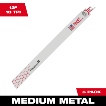 Milwaukee 12" 18 TPI TORCH™ SAWZALL® Blade for Medium Metal (5 PK)