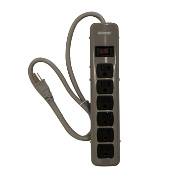 6 OUTLET METAL POWER STRIP 5' CORD (4+2), LIT RESETTABLE SWITCH