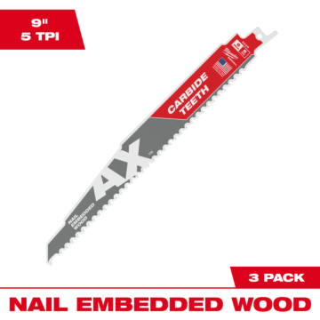 Milwaukee 9" 5 TPI AX™ with Carbide Teeth SAWZALL® Blade for Wood with Nails (3 PK)