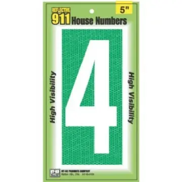 HY-KO 5 in 5 in Number 4 High Visibility Emergency Reflective House Number Sign