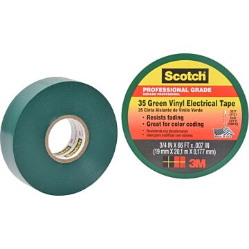 3M Scotch® #35 Vinyl Electrical Tape, 10851-DL-10, 3/4 in x 66 ft x 0.007 in, Green, 10/case