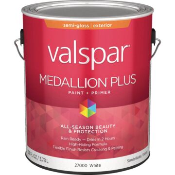 Valspar Medallion Plus Premium Paint & Primer Semi-Gloss Exterior Paint, White, 1 Gal.