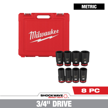 Milwaukee 8PC SHOCKWAVE™ Impact Duty 3/4" Drive Metric Deep 6 Point Socket Set