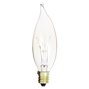 Satco 15 Watt CA8 Incandescent - Clear - 1500 Average rated hours - 100 Lumens - Candelabra base - 120 Volt - 2-Card