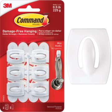 3M Command White Mini Adhesive Hook (6-Pack)