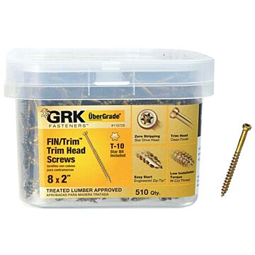 GRK Fasteners 116728 Finishing Screw, #8 Thread, 2 in L, Trim Head, Star Drive, Steel, 510 PK