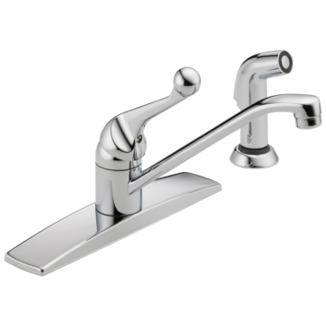 Delta Faucet Delta 134 / 100 / 300 / 400 Series: Single Handle Kitchen Faucet With Spray - Single Handle Lever - Chrome