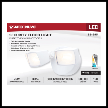 Satco LED Security Light - Dual Head - Field Selectable - White Finish