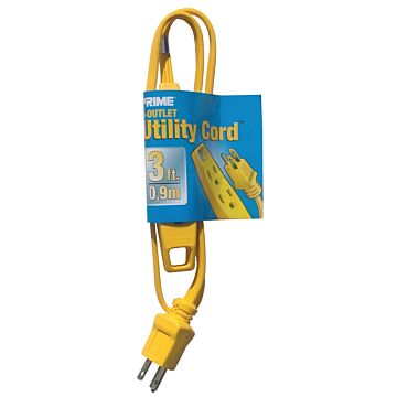 CCI Prime EC840603 Utility Extension Cord, 16/3 AWG Cable, 3 ft L, 13 A, 125 V, Yellow