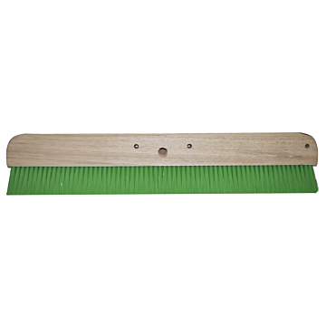 24" Green Nylon Concrete Finishing Brush. Fiber Is Staple Set In A Clear Lacquered Hardwood Block With One Threaded Handle Hole. Three Rows Of Nylon.