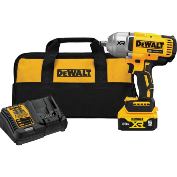 DEWALT 20V MAX XR 1/2 in. High Torque Impact Wrench with Hog Ring Anvil with (1) 5.0 Ah Battery and Charger Kit