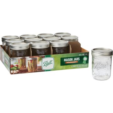 Ball Pint Wide Mouth Can-Or-Freeze Mason Canning Jar (12-Count)