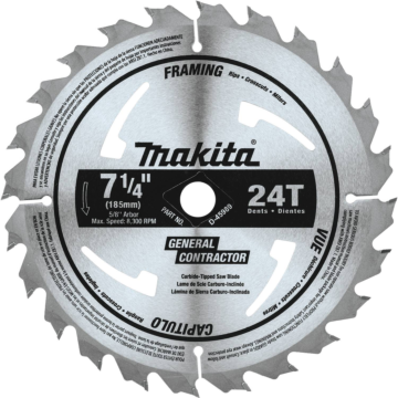 Makita 7-1/4" 24T Carbide-Tipped Circular Saw Blade, Framing/General Purpose