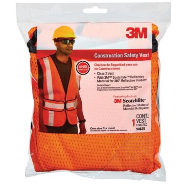 3M TEKK Protection 94625-80030T Reflective Safety Vest, One-Size, Fabric, Fluorescent Orange
