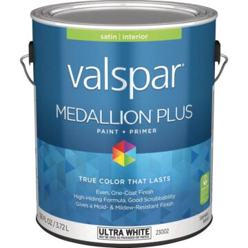  Valspar Medallion Plus Premium Paint & Primer Satin Interior Paint, Ultra White, 1 Gal.