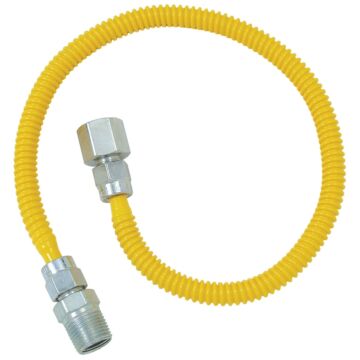 Dormont 3/8 IN OD, 1/4 IN ID, SS Gas Connector, 1/2 IN MIP x 1/2 IN FIP, 48 IN Length, Antimicrobial Yellow Powder Coated, Bag