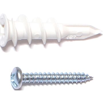 MIDWEST FASTENER 10424 Hollow Wall Anchor with Screw, #6 Thread, 1 in L, Plastic