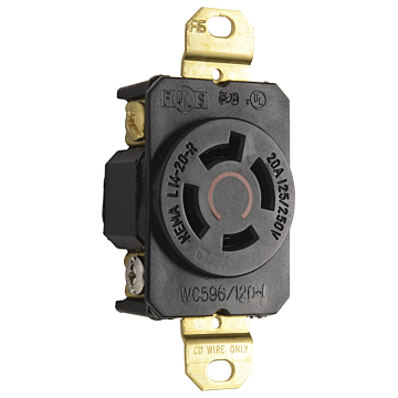 Pass & Seymour 20A 125/250V NEMA L1420 Single Receptacle, 4-Wire, Black