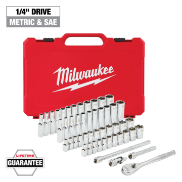Milwaukee 1/4" Drive 50pc Ratchet & Socket Set - SAE & Metric