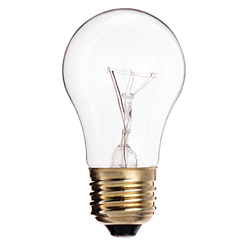 40 Watt A15 Incandescent; Clear; Appliance Lamp; 2500 Average rated hours; 300/225 Lumens; Medium base; 130/120 Volt; Carded