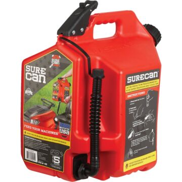 SureCan 5 Gal. Plastic Gasoline Safety Fuel Can, Red