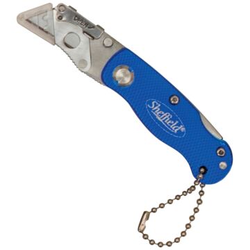 Sheffield 12116 Utility Knife, 1-1/2 in L Blade, Stainless Steel Blade, Curved Handle, Blue Handle