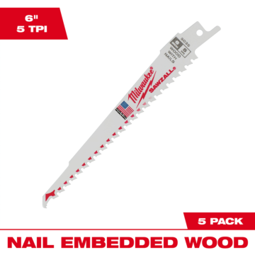 Milwaukee 6" 5 TPI SAWZALL® Blade for Wood with Nails (5 PK)