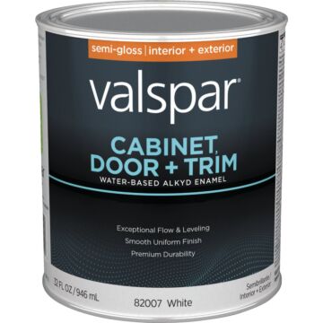 Valspar Cabinet Door & Trim Waterborne Alkyd Semi-Gloss Interior/Exterior Enamel, White Base, 1 Qt.
