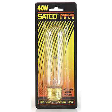 40 Watt T10 Incandescent; Clear; 2000 Average rated hours; 280 Lumens; Medium base; 120 Volt; Carded