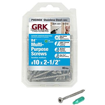 GRK Fasteners 61733 Framing and Decking Screw, #10 Thread, 2-1/2 in L, W-Cut Thread, Flat Head, Star Drive, 80 PK