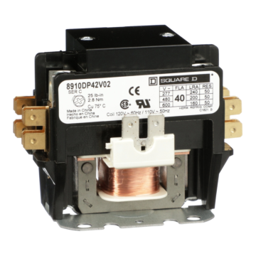 Schneider Electric Contactor, Definite Purpose, 40A, 2 pole, 110/120VAC 50/60Hz coil, open