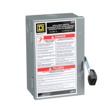 Square D 30A 230V 3-Wire 2-Pole Light Duty Screw-In Style Fusible Safety Switch with Neutral, Type 1