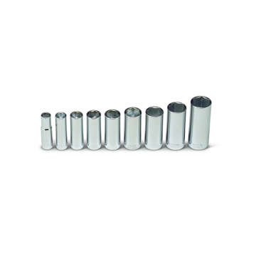 3/8" Drive 9 Piece Set - 6 Point Deep Sockets, 3/8" - 7/8"