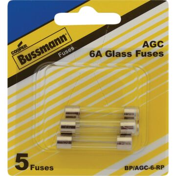 Bussmann 6A AGC Glass Tube Electronic Fuse (5-Pack)