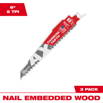 Milwaukee 6" 5 TPI AX™ with Carbide Teeth SAWZALL® Blade for Wood with Nails (3 PK)