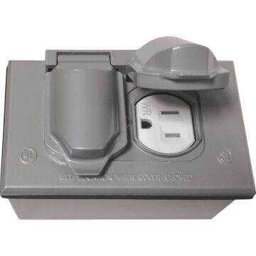 Southwire 1-Gang Horizontal Weatherproof Duplex Device & Junction Box w/ Covers (Gray)
