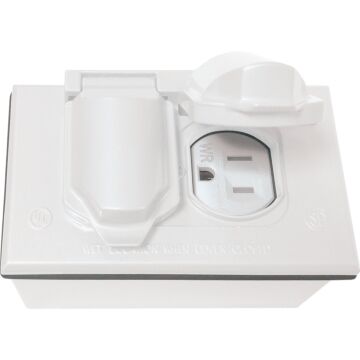 Southwire 1-Gang Horizontal Weatherproof Duplex Device & Junction Box w/ Covers (White)